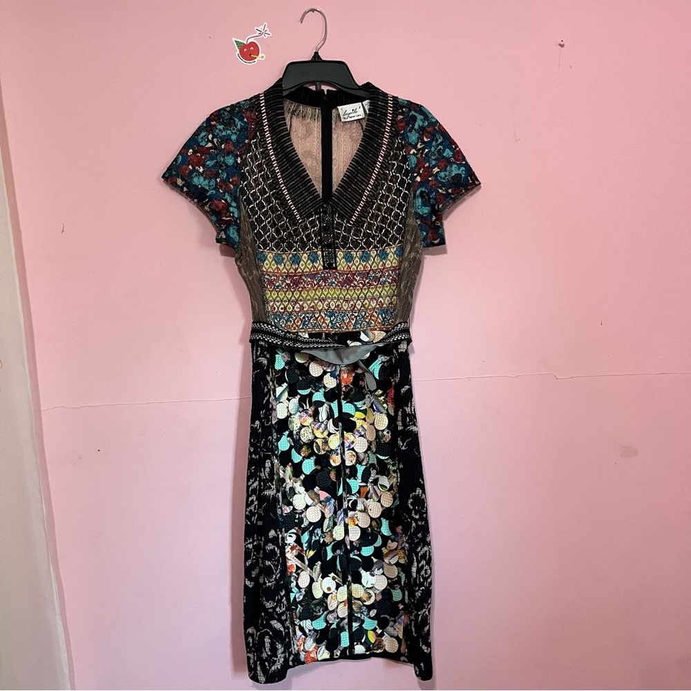 Byron Lars Floral and Geometric Midi Dress
